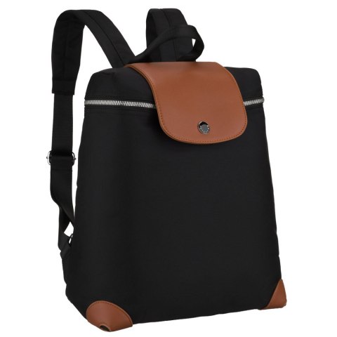 Czarno-brązowy plecak damski z poliestru wyposażony w uchwyt na walizkę - Peterson