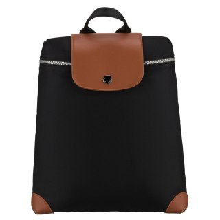 Czarno-brązowy plecak damski z poliestru wyposażony w uchwyt na walizkę - Peterson