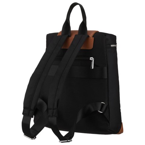 Czarno-brązowy plecak damski z poliestru wyposażony w uchwyt na walizkę - Peterson