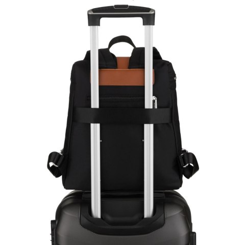 Czarno-brązowy plecak damski z poliestru wyposażony w uchwyt na walizkę - Peterson