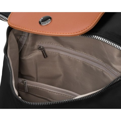 Czarno-brązowy plecak damski z poliestru wyposażony w uchwyt na walizkę - Peterson