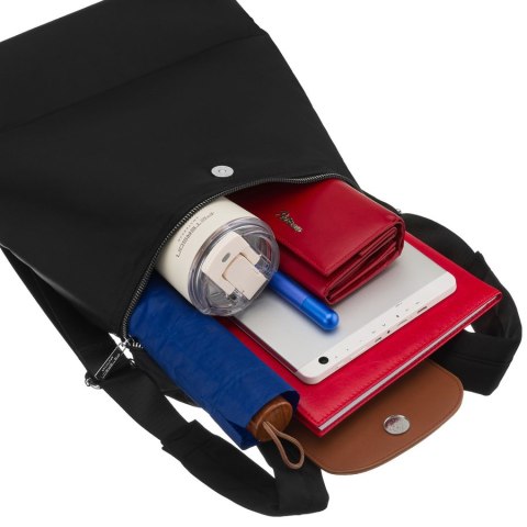 Czarno-brązowy plecak damski z poliestru wyposażony w uchwyt na walizkę - Peterson