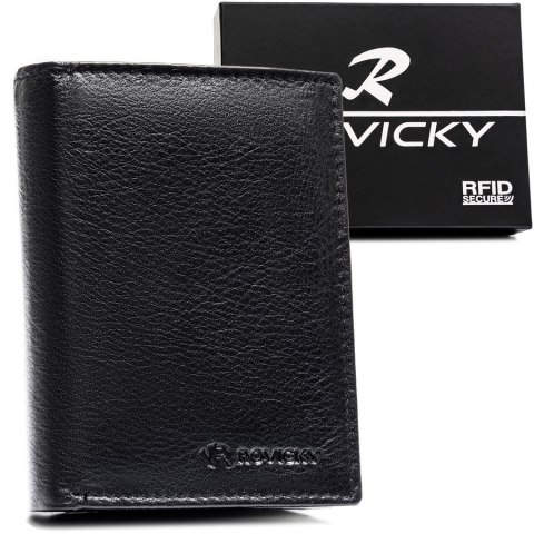 Czarny portfel męski ze skóry naturalnej mieszczący dowód rejestracyjny - Rovicky