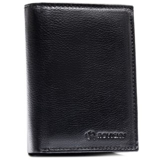 Duży, pionowy portfel męski ze skóry naturalnej w czarnym kolorze, mieszczący dowód rejestracyjny - Rovicky