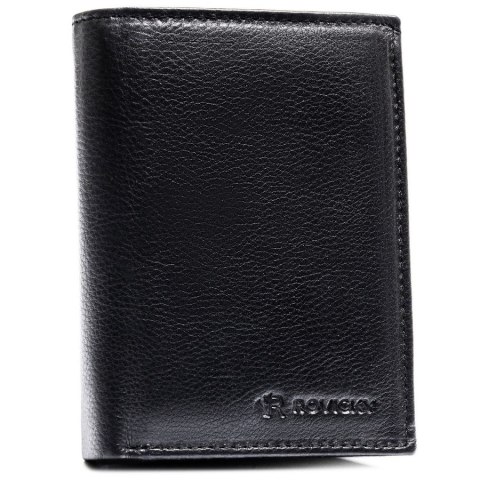 Duży, pionowy portfel męski ze skóry naturalnej w czarnym kolorze, mieszczący dowód rejestracyjny - Rovicky