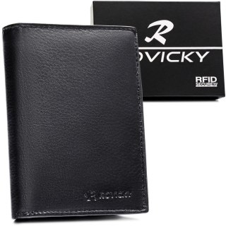 Duży portfel męski ze skóry naturalnej w czarnym kolorze, mieszczący dowód rejestracyjny - Rovicky