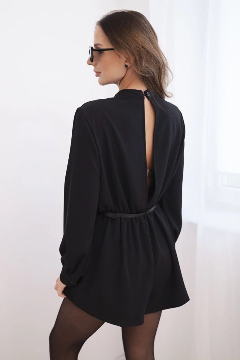 Elegancki damski kombinezon z długim rękawem i paskiem czarny