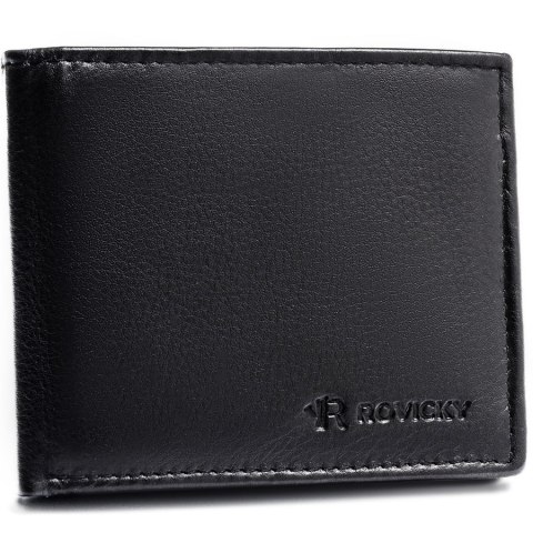 Mały, czarny portfel męski ze skóry naturalnej wyposażony w system RFID - Rovicky