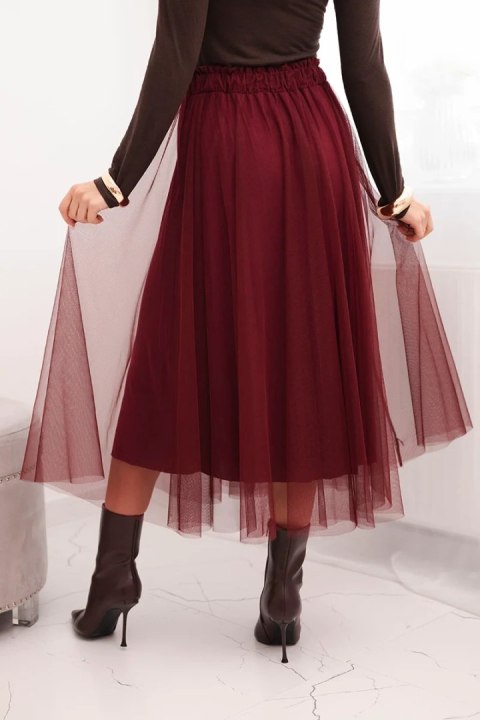 Rozkloszowana spódnica tiulowa midi w kolorze bordowym