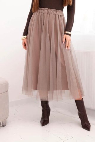 Spódnica Tiulowa Midi w Kolorze Fango z Wiskozową Podszewką – Made in Italy | Stylowy Wieszak