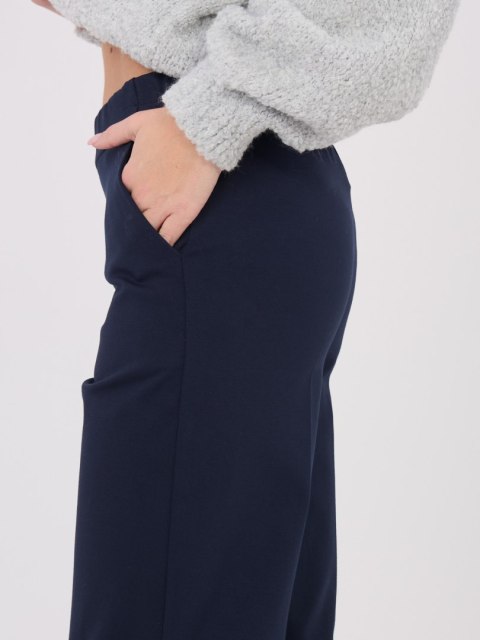 Spodnie damskie RUE PARIS wide leg w kolorze granatowym