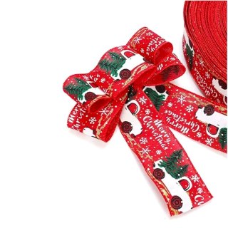 Taśma świąteczna na kokardę, wstążka na prezent Boże Narodzenie 5cm x 5m KSN70