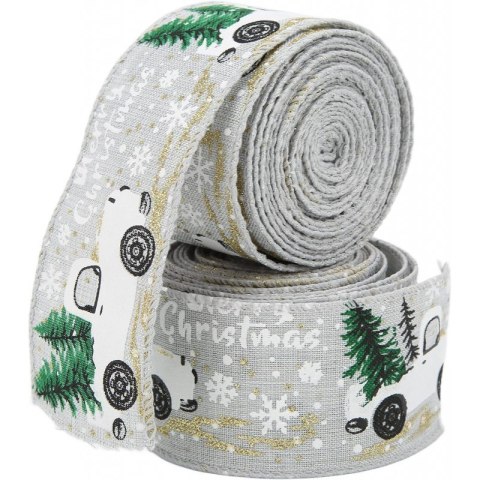 Taśma świąteczna na kokardę, wstążka na prezent Bożonarodzeniowa 5cm x 2m KSN131