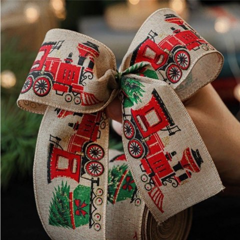 Bożonarodzeniowa taśma na prezent z motywem pociągu – Stylowy Wieszak