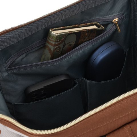 Beżowo-brązowy plecak damski z poliestru z miejscem na laptopa - Peterson