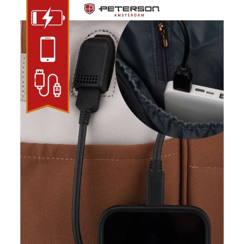 Beżowo-brązowy plecak damski z poliestru z miejscem na laptopa - Peterson