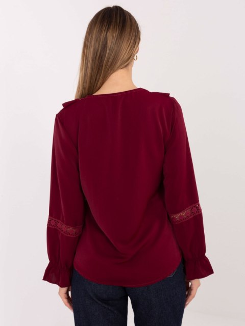 Bluzka damska burgundowa z dekoltem V i żabotem