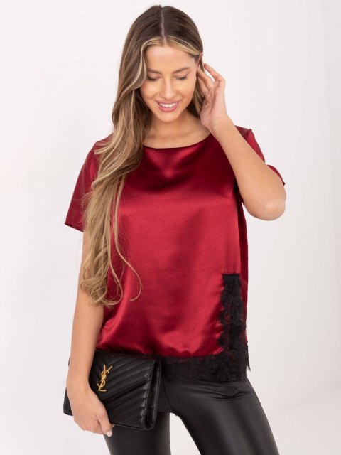 Bordowa bluzka elegancka z koronką – Stylowy Wieszak