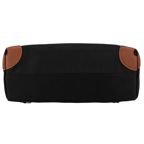 Czarno-brązowy plecak damski z poliestru wyposażony w uchwyt na walizkę - Peterson