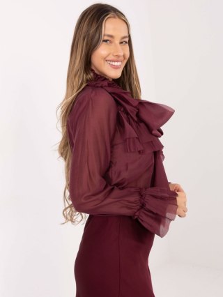 Burgundowa elegancka koszula damska z żabotem RED LINE