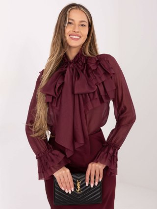 Burgundowa elegancka koszula damska z żabotem RED LINE