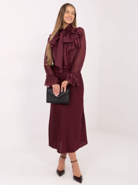 Koszula damska RED LINE burgundowa z wiązanym dekoltem