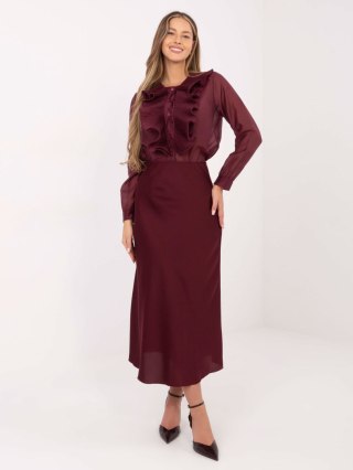 Burgundowa Elegancka Koszula Damska z Plisowanym Żabotem i Długim Rękawem | Stylowy Wieszak