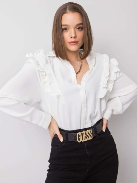 Elegancka koszula damska ecru z długim rękawem i kołnierzykiem