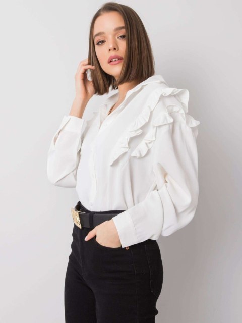 Koszula damska ecru z gładkiego materiału, długi rękaw