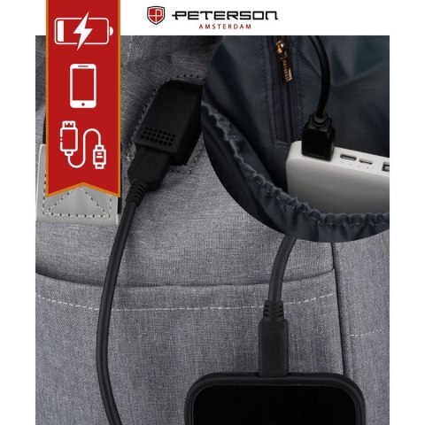 Plecak damski z poliestru w szarym kolorze zamykany bezpiecznym suwakiem - Peterson