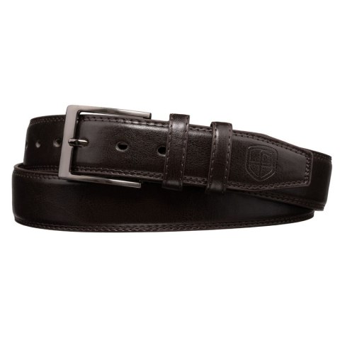 Brązowy, męski pasek ze skóry ekologicznej z tradycyjną klamrą - Peterson