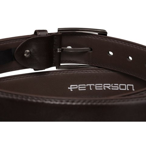 Brązowy, męski pasek ze skóry ekologicznej z tradycyjną klamrą - Peterson