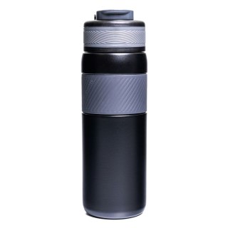 Czarny kubek termiczny ze stali nierdzewnej z silikonowym ustnikiem - Peterson