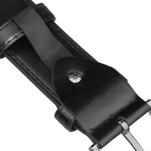 Czarny, męski pasek ze skóry ekologicznej z tradycyjną klamrą - Peterson