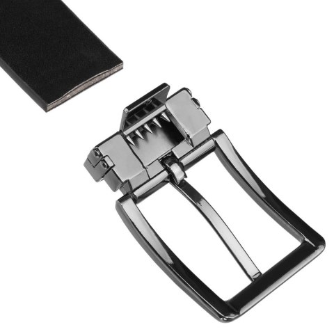 Elegancki pasek męski ze skóry ekologicznej w czarnym kolorze z tradycyjną klamrą - Peterson