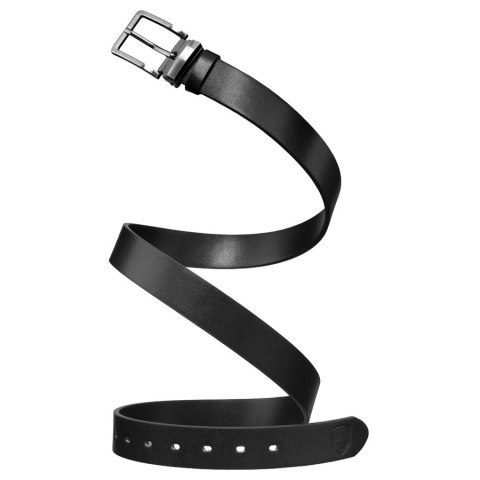 Elegancki pasek męski ze skóry ekologicznej w czarnym kolorze z tradycyjną klamrą - Peterson