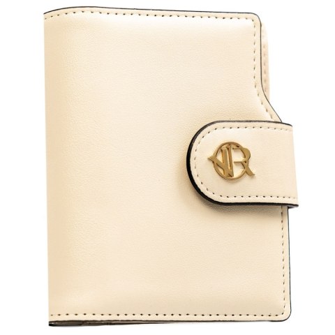 Beżowy portfel damski ze skóry ekologicznej zamykany na zatrzask i suwak - Rovicky