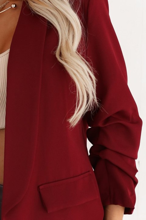588-4 Damska klasyczna marynarka z drapowanymi rękawkami - bordowa - S/M