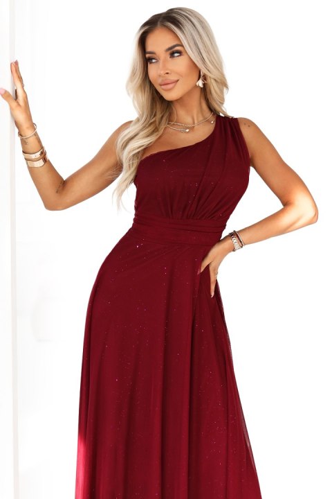 Suknia wieczorowa na jedno ramię bordowa – styl balowy