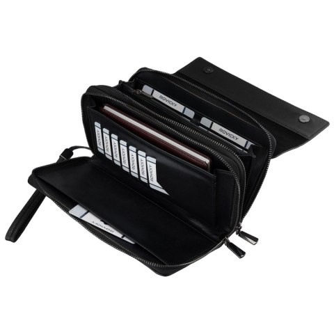 Czarna saszetka męska ze skóry ekologicznej idealna na dokumenty - Rovicky