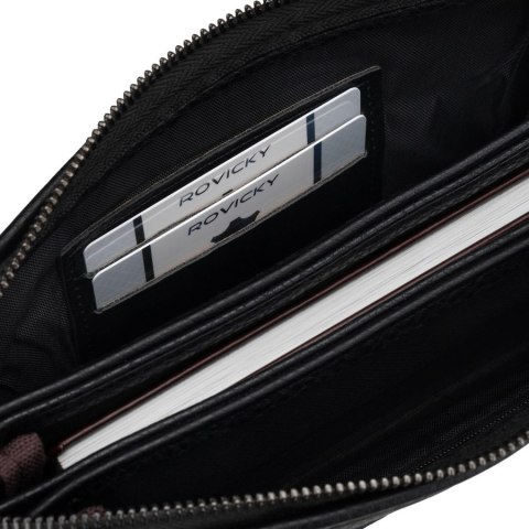 Elegancka saszetka męska ze skóry ekologicznej w czarnym kolorze - Rovicky