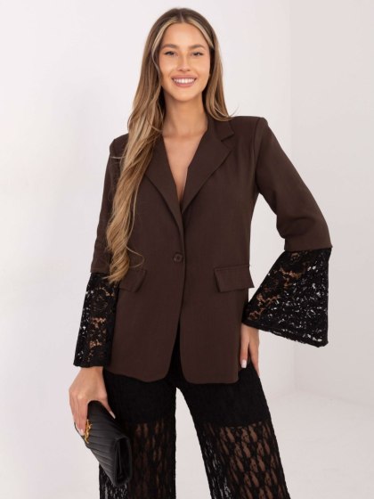 Czekoladowa Marynarka Damska z Koronkowymi Wstawkami ITALY MODA – Elegancka, Wizytowa | Stylowy Wieszak