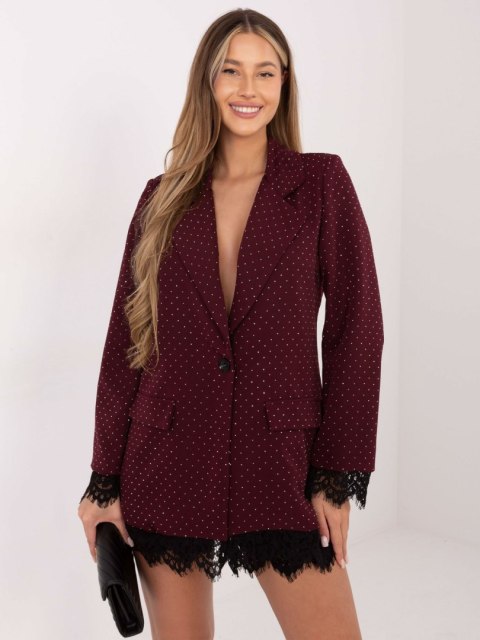 Elegancka Burgundowa Marynarka Damska ITALY MODA z Koronką One Size