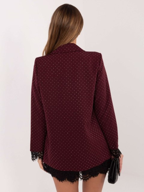 Burgundowa elegancka marynarka damska ITALY MODA z koronką