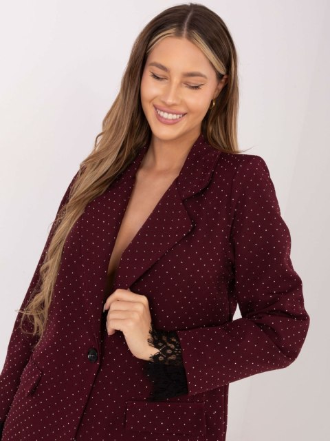 Wydłużona burgundowa marynarka damska ITALY MODA z dżetami