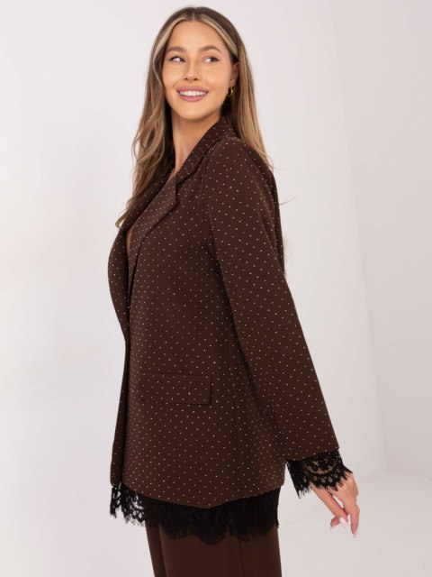 Marynarka wizytowa damska ITALY MODA brązowa – detal koronki i dżetów