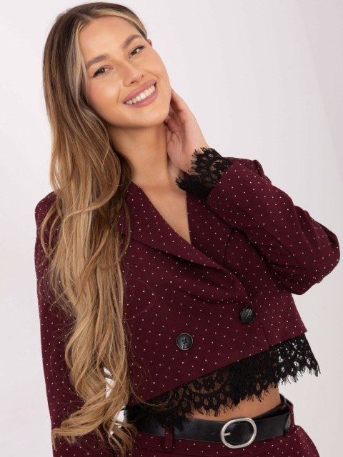 Burgundowa elegancka marynarka damska ITALY MODA z koronką