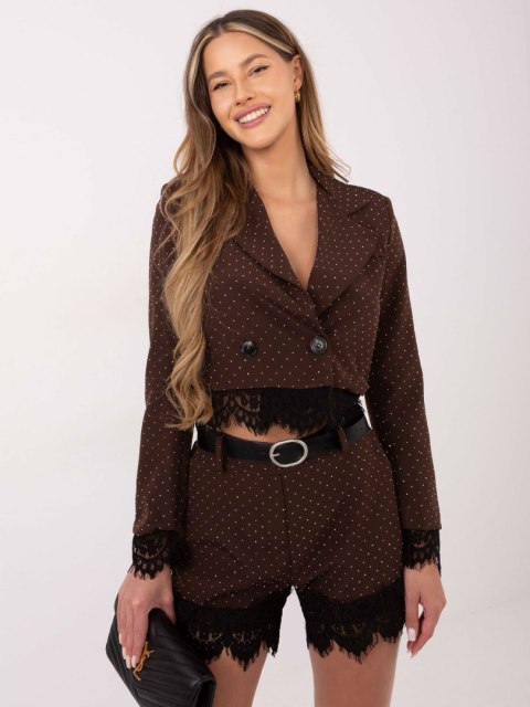 Elegancka brązowa marynarka damska dwurzędow