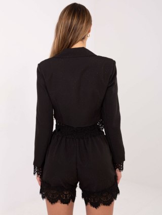 Czarna krótka marynarka damska z dżetami i koronką – Italy Moda