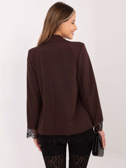 Elegancka brązowa marynarka damska z długim rękawem, wizytowy żakiet do pracy i na przyjęcia